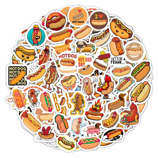 BulbaCraft 100Pcs Hot Dog Stickers for Laptop - Hot Dog Party Decorations, Gifts for Women & Men