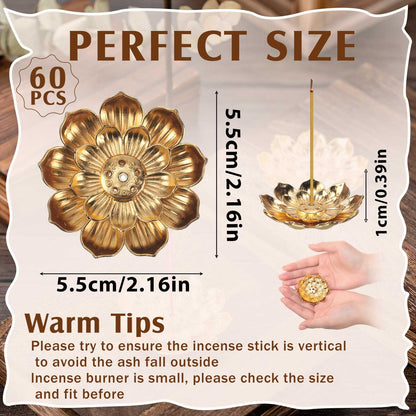Layhit 60 Pcs Return Gifts for Pooja Bulk Incense Holder 2.16 Inches/5.5 cm Indian Return Gifts for Women Navratri Gold Lotus Incense Sticks Holder, Zinc Alloy Stick/Coil/Cone Anti Ash Spilling