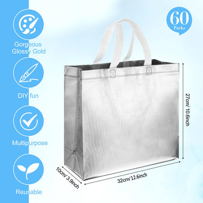 Eccliy 60 Pcs Reusable Gift Tote Bags Housekeeping Appreation Grocery Shopping Bag with Handles for Bridesmaid Wedding(Silver)