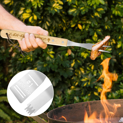 Haooryx Grandpa BBQ Grill Tool Accessory Set - 3Pcs Best Pop-Pop Ever Stainless Steel Grilling Tong Fork Spatula Grillmaster Grandpa Birthday Present Outdoor Housewarming Camping Holiday Party Supply