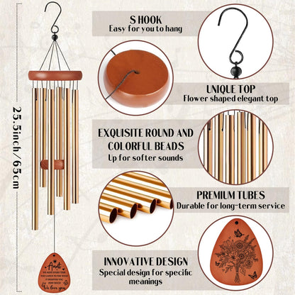 Aunt Gifts Wind Chimes - Metal Windchimes with Card Indoor Outdoor Hanging Decor for Garden Patio Yard Balcony Backyard Appreciation Christmas New Year Birthday Gift for Aunts from Niece