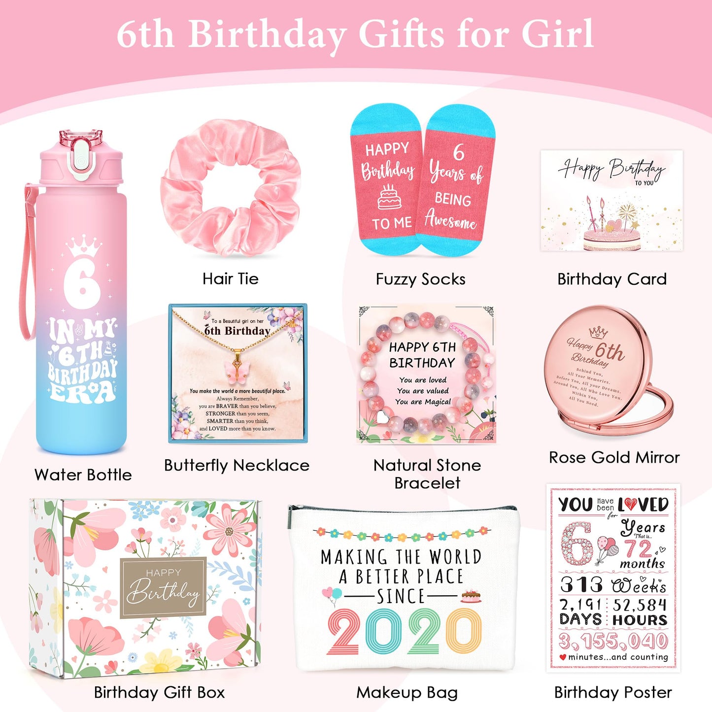 6 Year Old Girl Birthday Gift for 6 Years Old Girl Gifts Ideas Popular Six Year Olds Girls Birthday Gifts Accessories Unique Happy 6th Decoration Presents Stuff Trending Things with Tumbler Canvas Bag