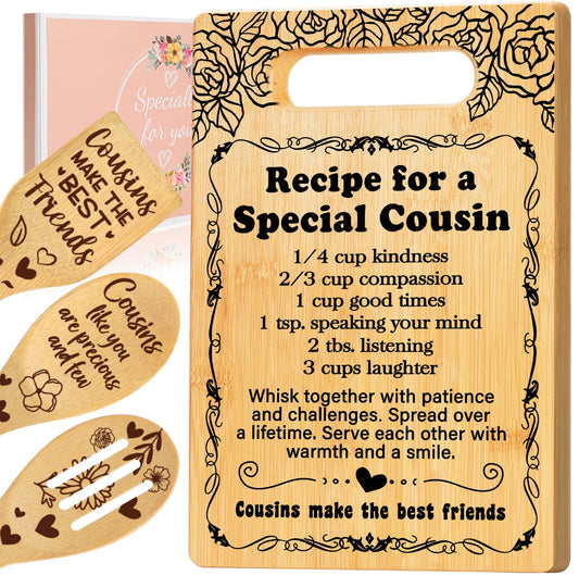 Cousin Gifts for Women, Recipe for a Special Cousin - Birthday Gift for Cousin Women Cutting Board Set, Mothers Day Birthday Gifts Wedding Gifts for Cousin from Sister Brother