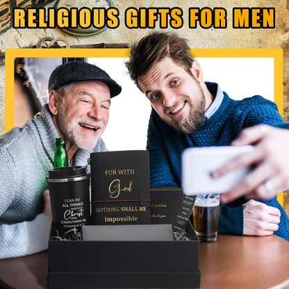 6 Pcs Father's Day Christian Gift Set for Men Inspirational Religious Faith Gift with 17oz Tumbler Notebook Bookmark Pen and Greeting Card for Father Dad Husband Grandpa Friends(Black)