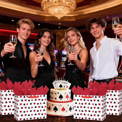 Loveinside 13" Large Funny Poker Gift Bag, Red Black Playing Card Suits Design Gift Bag with Tissue Paper for Poker Night, Las Vegas Party, Birthday, Casino Theme Party, 13" x 5" x 10", 1 Pcs