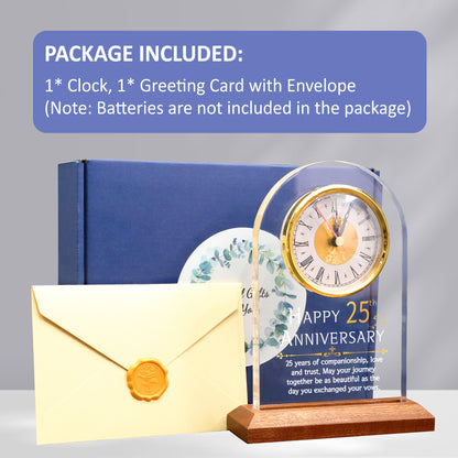 OkiyiD Light Up 25th Anniversary Wedding Gifts Quartz Clock with Wooden Base,25 Years Silver Wedding for Couple,Parents,Soft Warm White Lighting 25th Anniversary Decoration Gifts
