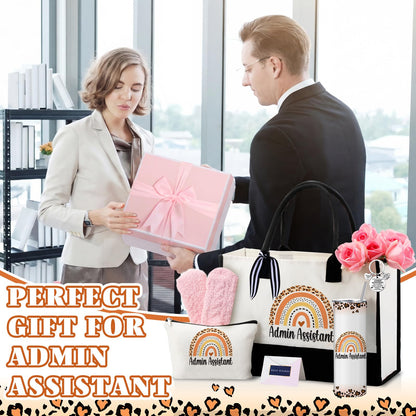 Geiserailie 8 Pcs Administrative Assistant Gifts for Women Including Large Tote Bag Cosmetic Bags Tumbler Cup Plush Socks Metal Keychain Card Administrative Professionals Day Gifts for Secretary Day