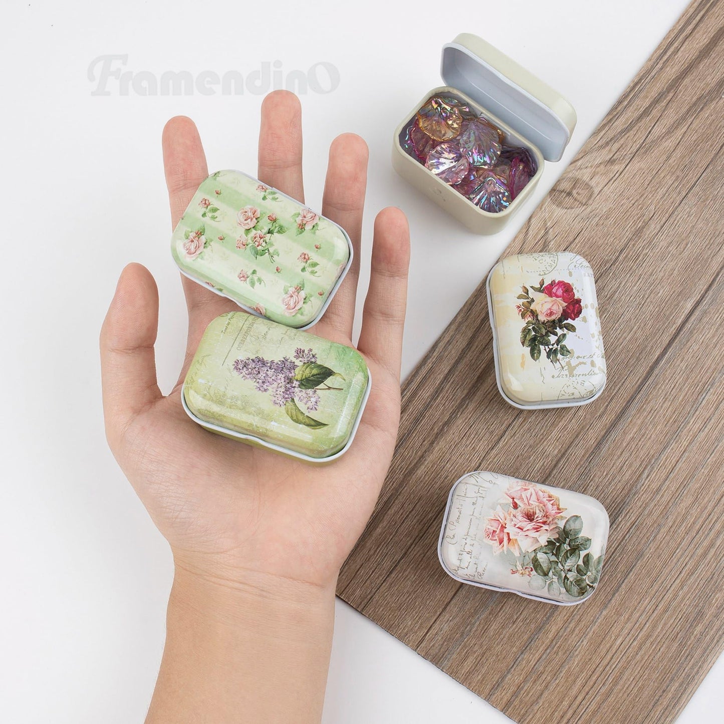 Framendino, 5 Pack Mini Trinket Coin Box Small Retro Flowers Containers with Lid for Jewelry Storage Case Tinplate (Random Color)