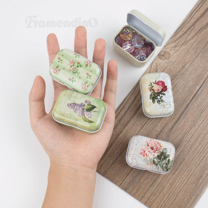 Framendino, 5 Pack Mini Trinket Coin Box Small Retro Flowers Containers with Lid for Jewelry Storage Case Tinplate (Random Color)