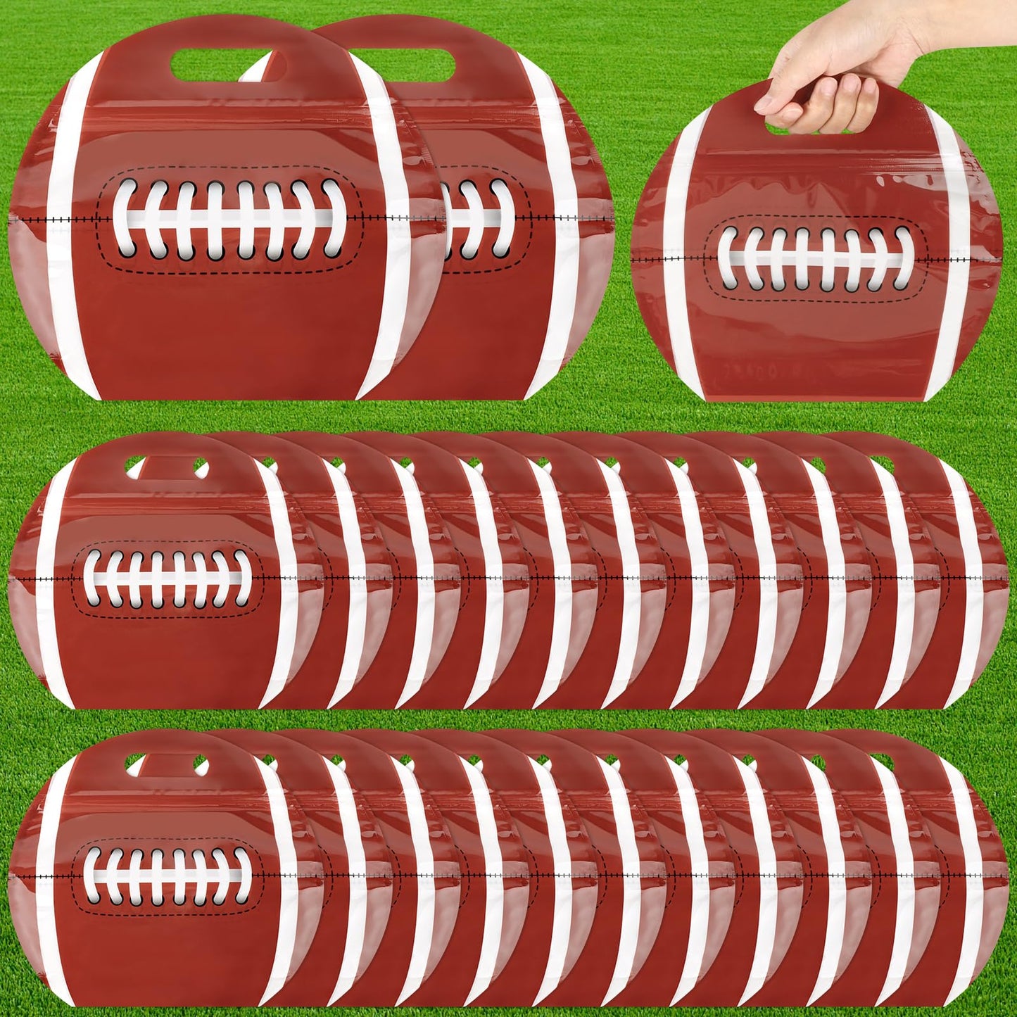 Hxezoc 25 PCS Football Goodie Bags with Handle Sealed Stand-Up Treat Candy Bags Sport Snack Bags for Boys Kids Football Theme Birthday Party Decoration Supplies