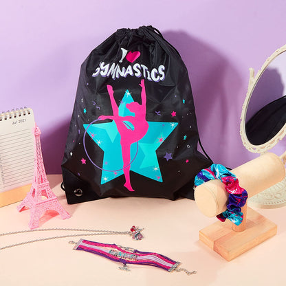 Dunzy 5 Pcs Gymnastics Gifts for Girls Kids Gymnastics Stuff Drawstring Bag Headband Girls Bracelet Necklace Scrunchies Gymnast Party Favors for Youth Boys Kids