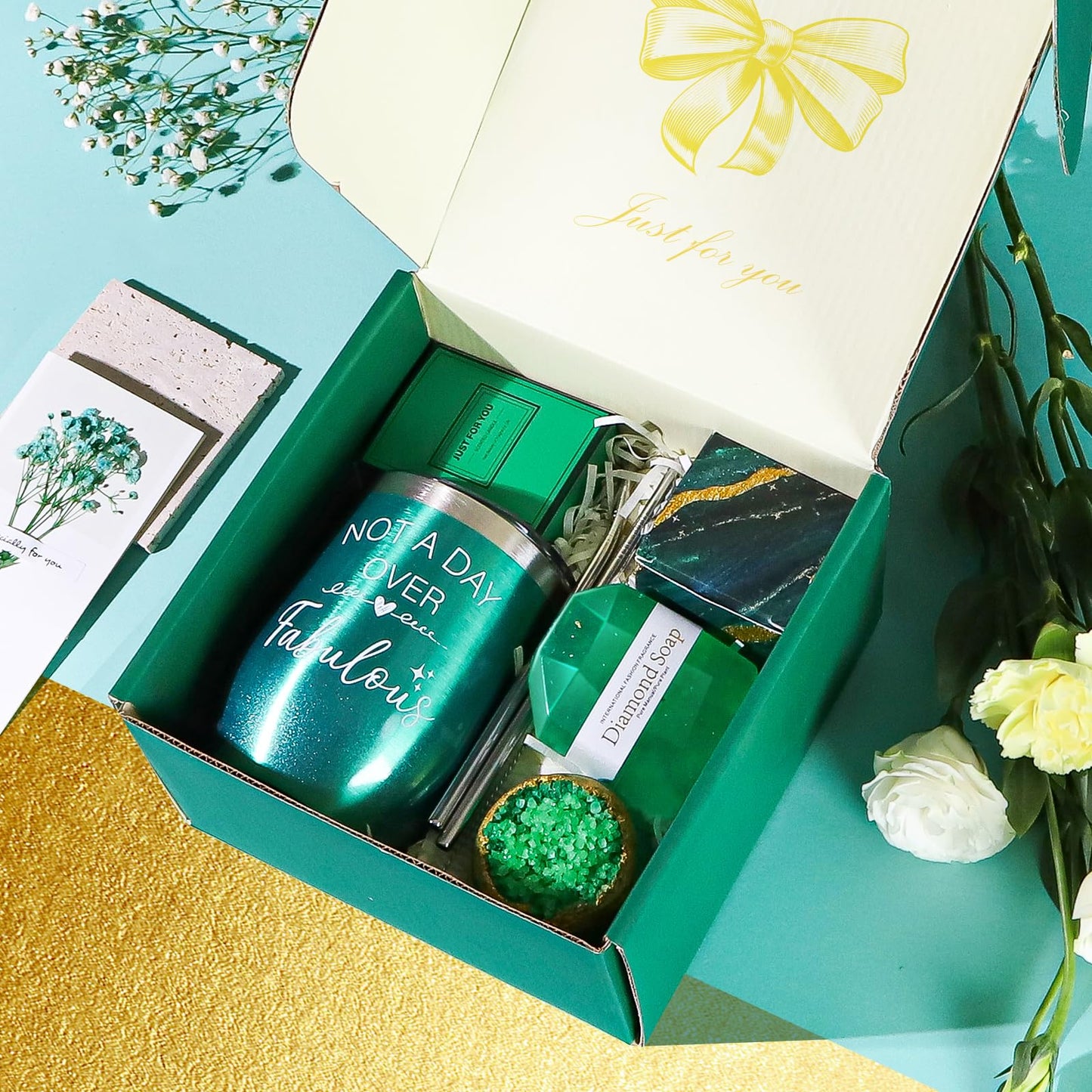 Green Gifts for Women, Emerald Gift Basket for Mom from Daughter Son, Luxury Relaxing Spa Self Care Box, Unique Birthday Christmas Valentines Mothers Day