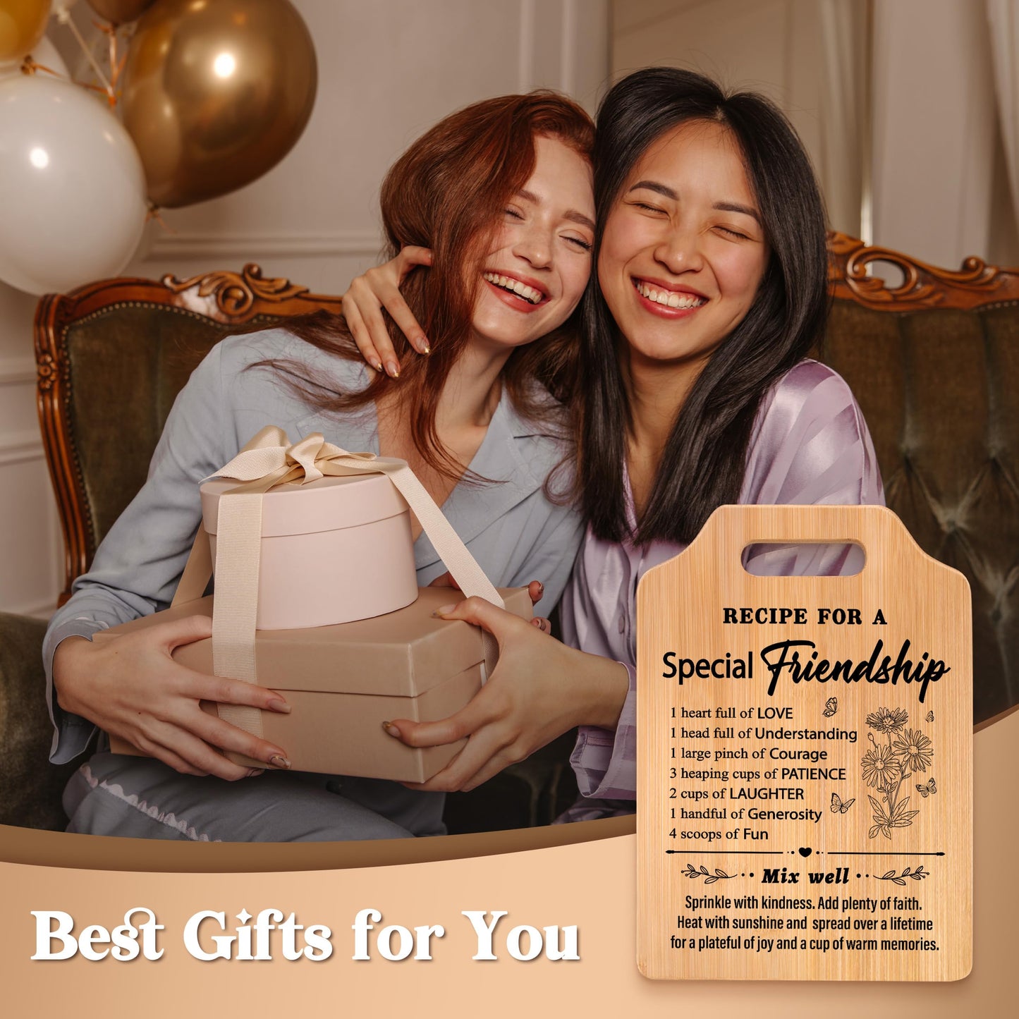 Friendship Gifts for Women, Birthday Gifts for Women Friendship, Unique Best Friends Cutting Board, Best Friend Christmas Mothers Day for Woman, Bestie, BFF