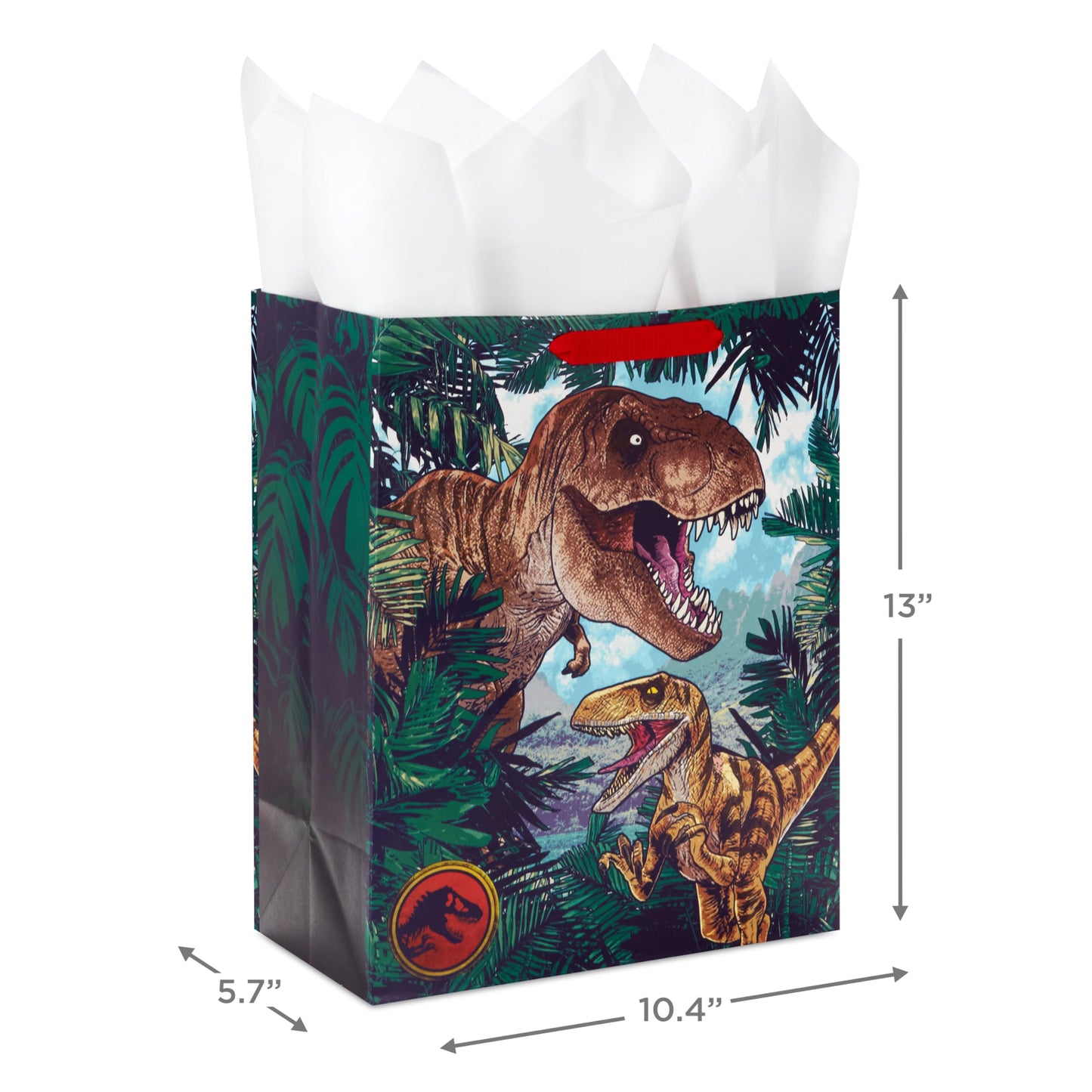 Hallmark Jurassic Park 13" Large Gift Bag with Tissue Paper (T-Rex, Dinosaurs) for Birthdays, Christmas, Holidays