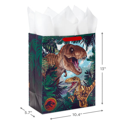 Hallmark Jurassic Park 13" Large Gift Bag with Tissue Paper (T-Rex, Dinosaurs) for Birthdays, Christmas, Holidays