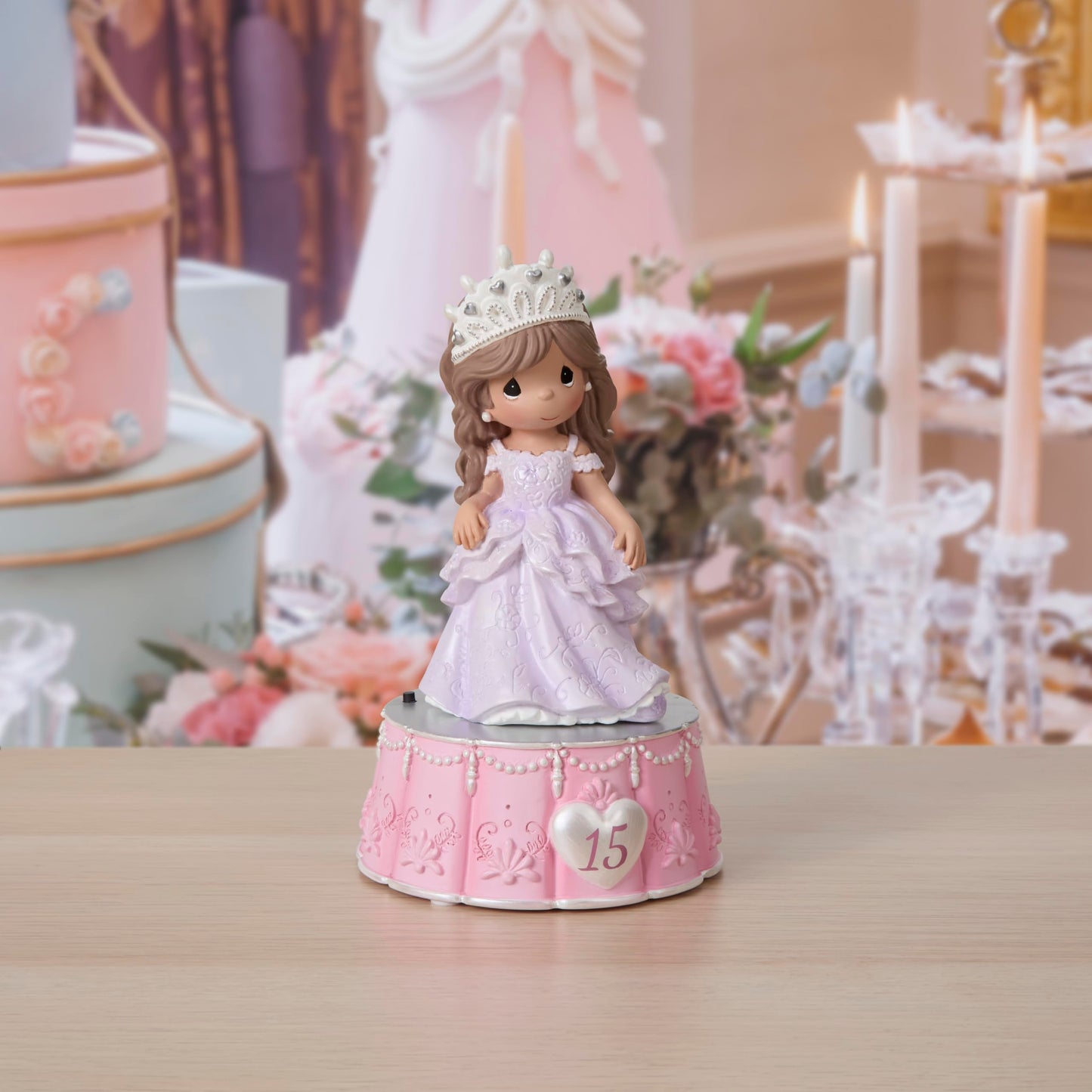 Precious Moments 252104 La Quinceañera Recordable Musical Figurine, 15th Birthday Girl in Lavender Dress with Tiara, Recordable Resin Keepsake Gift for Daughter or Granddaughter