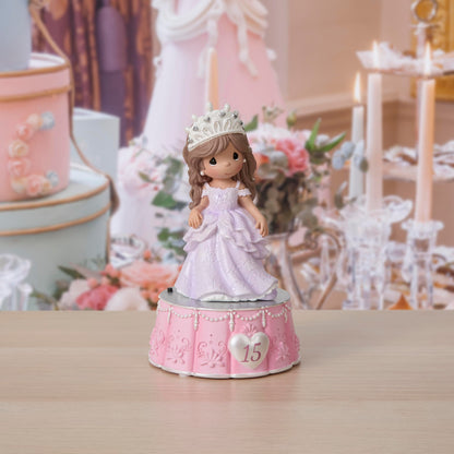 Precious Moments 252104 La Quinceañera Recordable Musical Figurine, 15th Birthday Girl in Lavender Dress with Tiara, Recordable Resin Keepsake Gift for Daughter or Granddaughter