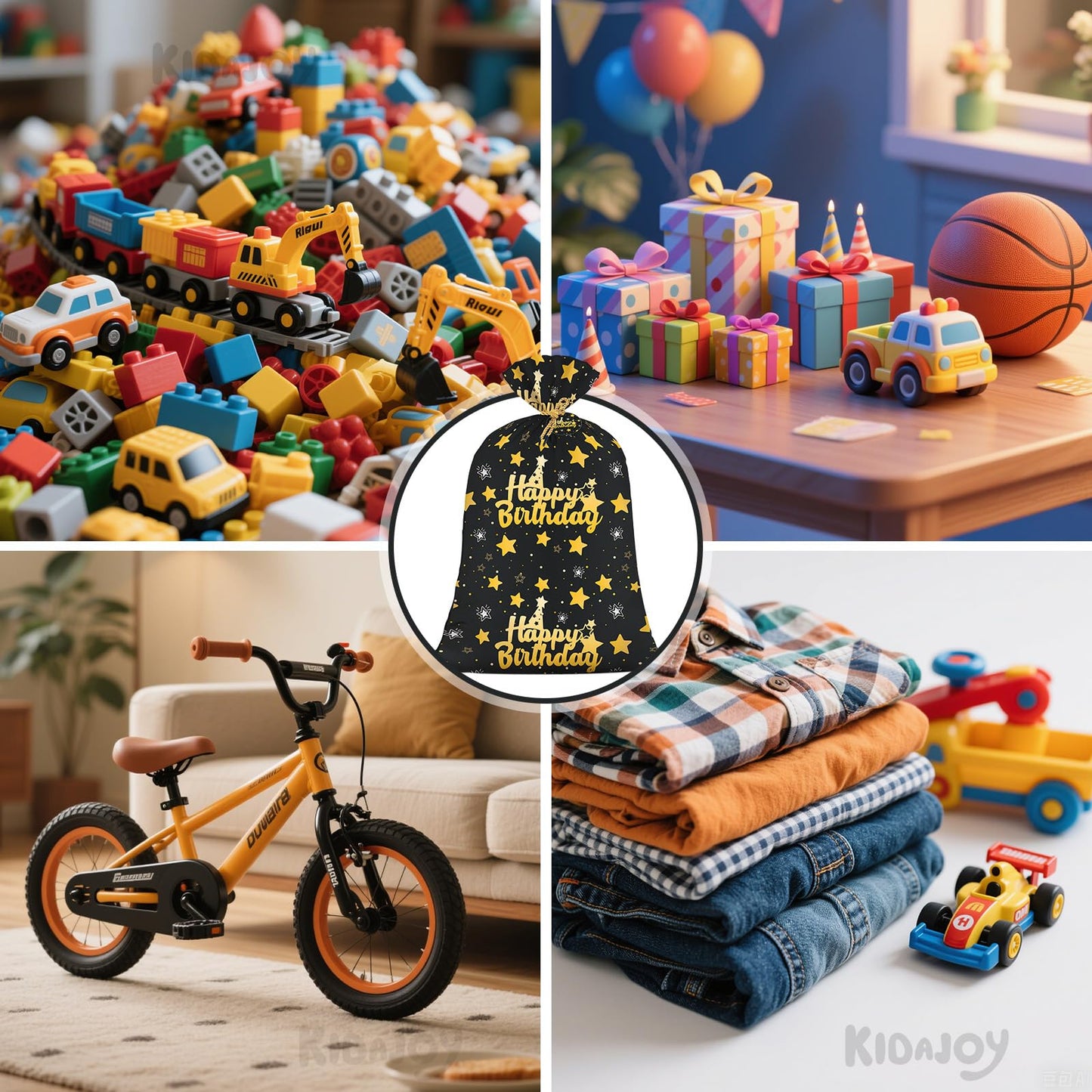 Extra Large Birthday Plastic Gift Bags Boys Black and Gold 36x56 Inch Jumbo Black Gift Bag XL Happy Birthday Themed Kids Women Men Party Favors Decorations Golden Star