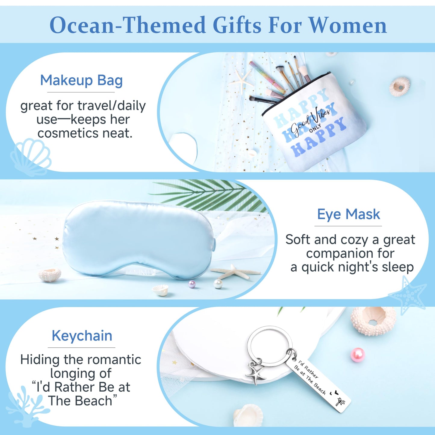 Birthday Gifts for Women, Ocean-Themed Gift Set for Women, Inspirational Thank You Gift Box, Christmas Gifts Beach Spa Self Care Basket for Her Teen Girl Sister Friend Friendship Mom