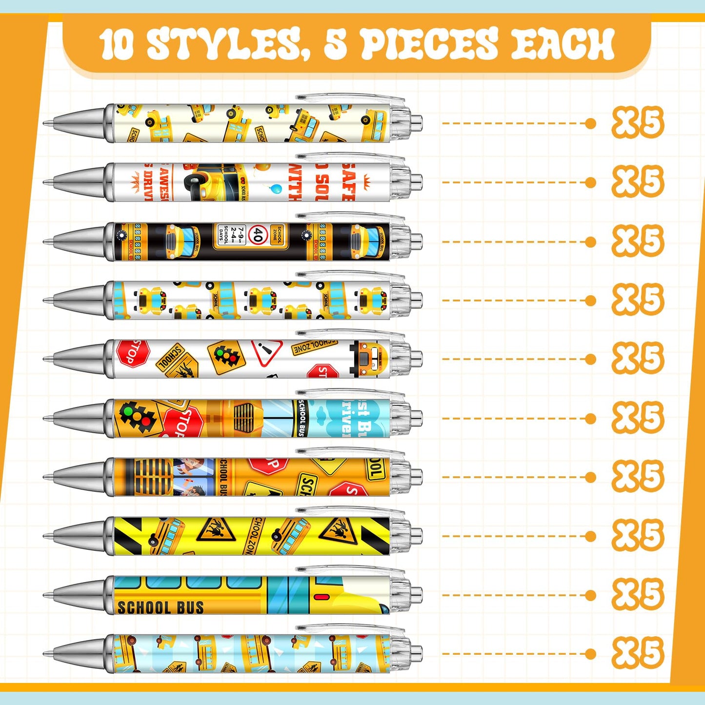 50 Pcs Bus Driver Pens Appreciation Gifts Bulk Funny Ballpoint Pens Motivational Inspirational Thank You Gift for Employee Coworker Student Office Supplies