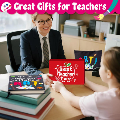 B1ykin Teacher Appreciation Gifts Set - 6pcs Best Teacher Ever Thank You Gifts with PU Notebook, Sticky Notes, Makeup Bag, Bracelet, Pen, Thank You Card for Coworkers Teachers (Art)