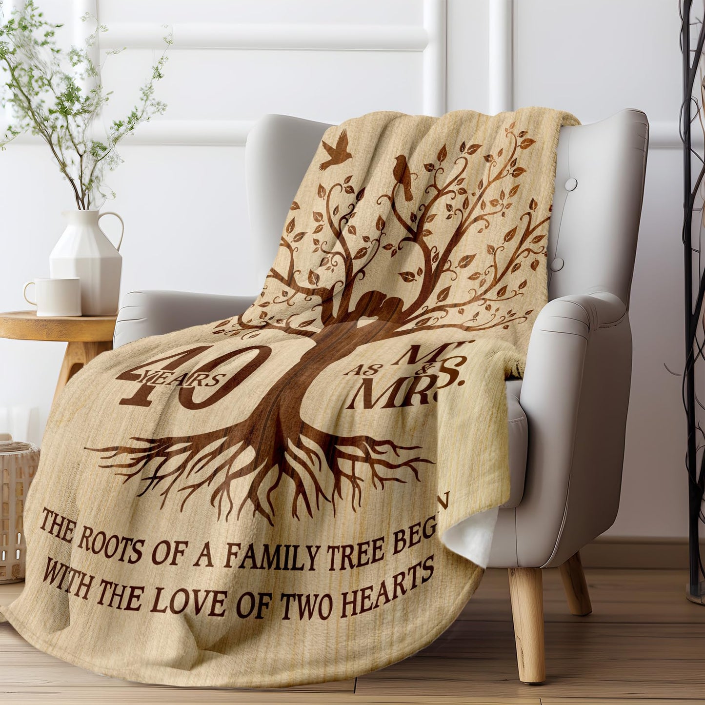 Happy 40th Anniversary Wedding Gifts, Flannel Soft Blanket Decor, 40th Anniversary Romantic Gifts for Couple Husband, Best 40 Year Wedding Anniversary Decorations - 50x60 inches