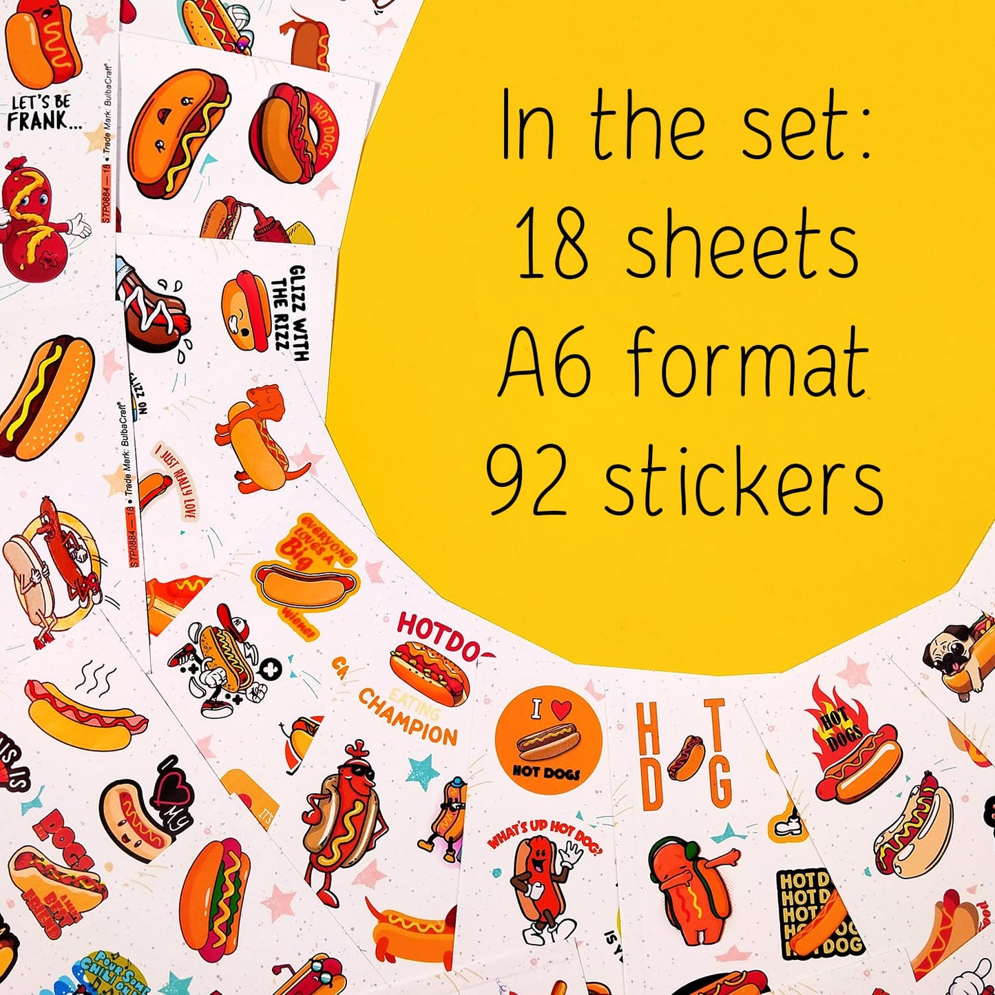 BulbaCraft 100Pcs Hot Dog Stickers for Laptop - Hot Dog Party Decorations, Gifts for Women & Men