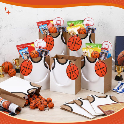 YooNotee 12 Sets Basketball Gift Bags with Handles DIY Personalized Basketball Goodie Treat Candy Snack Bags for Birthday Team Game Party Favor Supplies