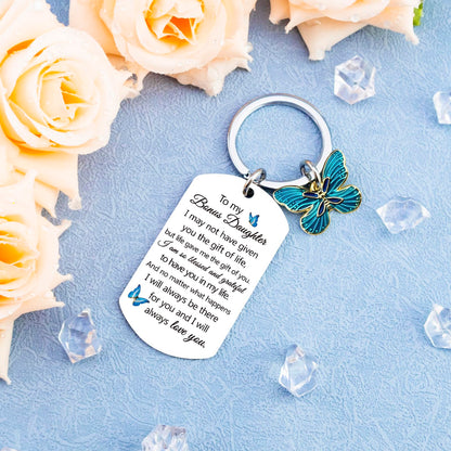 Bonus Daughter Gifts Stepdaughters Gift from Stepmom Daughter in Law Birthday Gifts from Mother in Law To My Bonus Daughters Keychain Daughters Birthday Graduation Christmas Stocking Stuffers