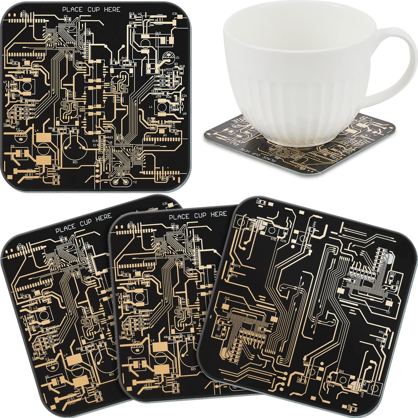 Nuenen 4 Pcs Circuit Board Coasters for Drinks PCB Coasters Immersion Gold Circuit Board PCB Design Engineer It Gift for Party Bar Office Geek Nerd Engineer Dad Gift Men(Classic Style,Black)