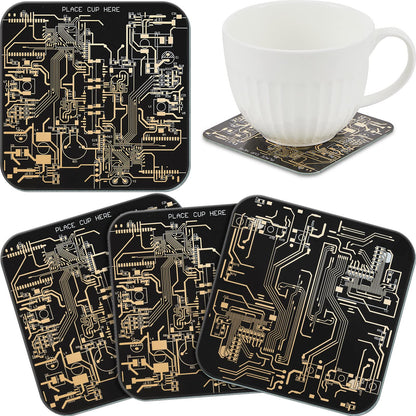 Nuenen 4 Pcs Circuit Board Coasters for Drinks PCB Coasters Immersion Gold Circuit Board PCB Design Engineer It Gift for Party Bar Office Geek Nerd Engineer Dad Gift Men(Classic Style,Black)