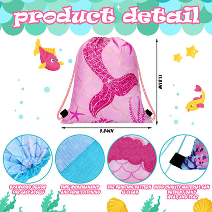 Shappy 24 Pack Drawstring Party Favors Bags Cartoon Animal Candy Goodie for Boys Birthday Kids Gift Return Girls Supplies(Mermaid)