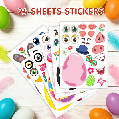 Easter Stickers, Easter Basket Stuffers Gifts, 24 Sheets DIY Happy Easter Make A Face Stickers Crafts with Eggs Themed Game Toys Classroom Activities Party Favor Supplies Decorations