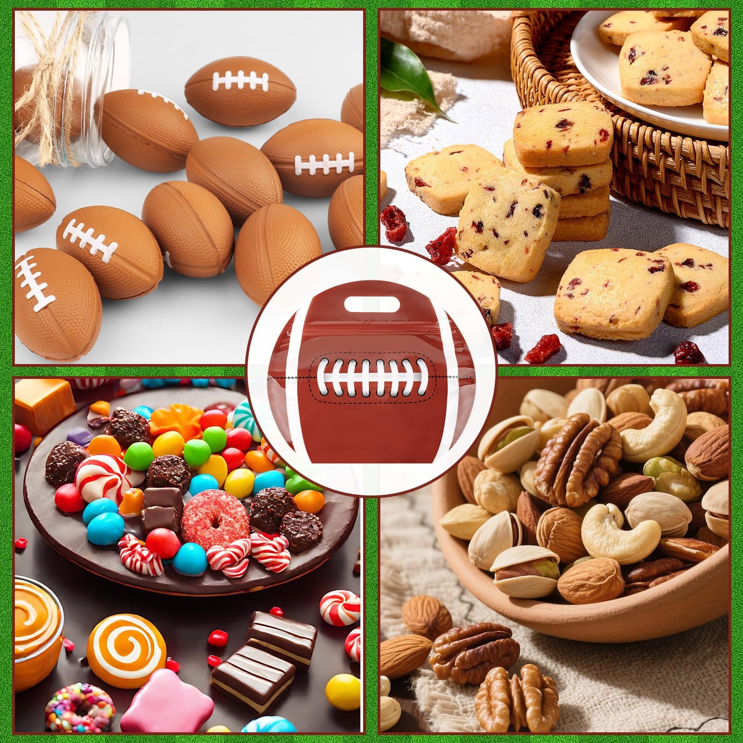 Hxezoc 25 PCS Football Goodie Bags with Handle Sealed Stand-Up Treat Candy Bags Sport Snack Bags for Boys Kids Football Theme Birthday Party Decoration Supplies
