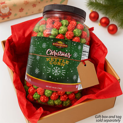 Stonehedge Farms Christmas Kettle Corn Popcorn | 26 oz Large Tub | Perfect for the Holidays | Green and Red | Bulk Gourmet Popped Sweet Snacks | Pop Corn Gift