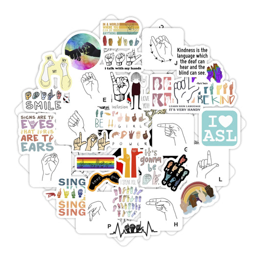 BulbaCraft 100Pcs Sign Language Stickers Alphabet, ASL Stickers for Water Bottle and Laptop - Sign Language Party Favors & Decorations, Waterproof Vinyl Decals, Gifts for Women & Men