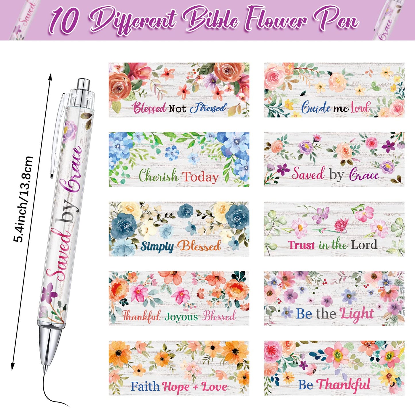 Tinlade 10 Pcs Christian Pens for Women Religious Ink Pens Easter Gifts Inspirational Quotes Bible Verse Ballpoint Funny Office Supplies for Women Men Coworker(Flower)