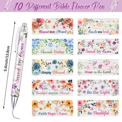 Tinlade 10 Pcs Christian Pens for Women Religious Ink Pens Easter Gifts Inspirational Quotes Bible Verse Ballpoint Funny Office Supplies for Women Men Coworker(Flower)