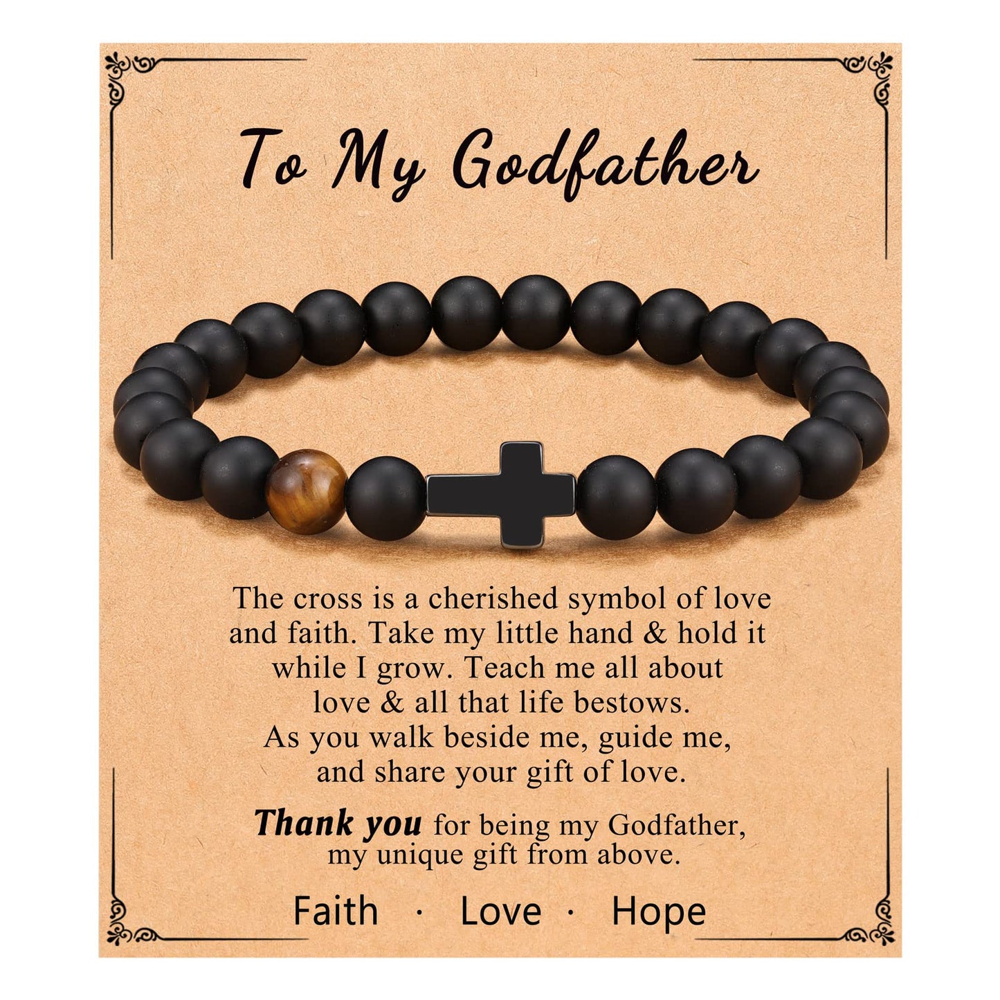 To Mens Gifts Cross Bracelet for Son, Grandson, Dad, Husband, Godfather, Men - Birthday Graduation Retirement Christmas Christian Gift for Teens Men