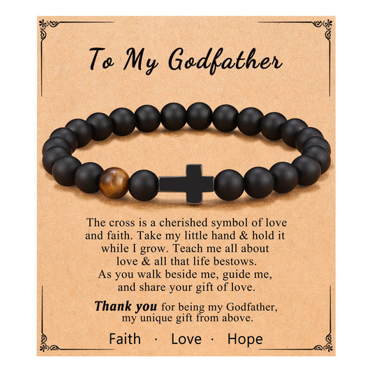 To Mens Gifts Cross Bracelet for Son, Grandson, Dad, Husband, Godfather, Men - Birthday Graduation Retirement Christmas Christian Gift for Teens Men
