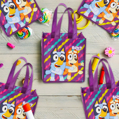 Bluey Party Favor Bag Set - 12 Reusable Totes, Stickers and More | Bluey Birthday Party Supplies for Kids