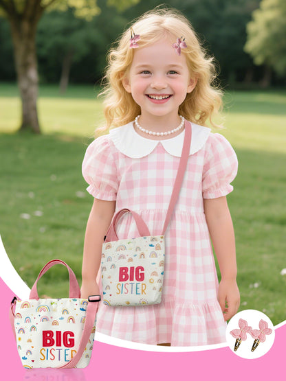 Big Sister Gift Set for Girls - Canvas Tote Bag, Bracelet, Sunglasses, Butterfly Hair Clips - Road Trip & Family Travel Essentials - Sibling Announcement - 6PCS