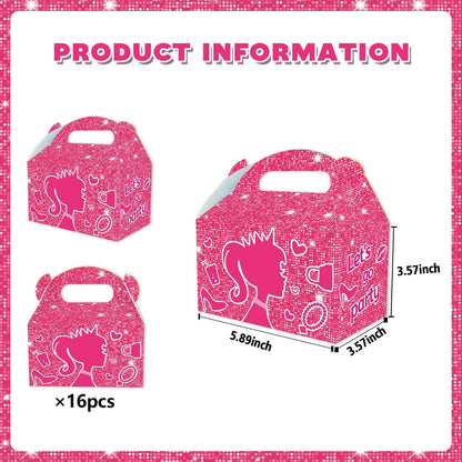 Zliisang 16PCS Pink Princess Candy Boxes Pink Goodie Gift Bags for Kids Princess Theme Birthday Party Favors Bags Girl Birthday Party & Bridal Shower Decorations