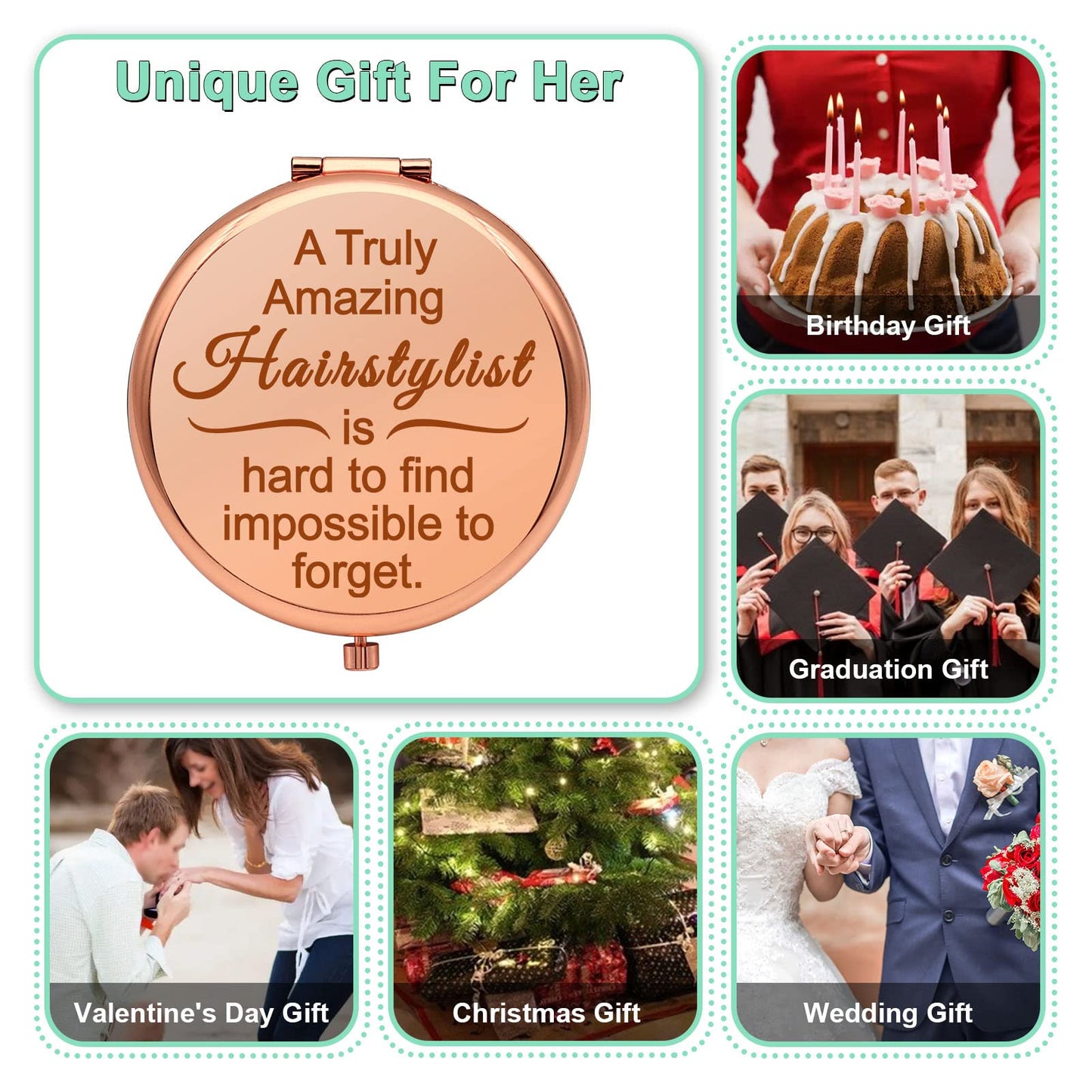 Hair Stylist Gifts for Women Hairdresser Gift Appreciation Present Compact Makeup Mirror for Hairdresser Thanks You Folding Makeup Mirror for Salon Barber Birthday Christmas Graduation Present