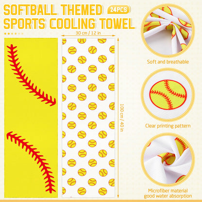 FuWeave 24 Pcs Sports Cooling Towels Baseball Basketball Softball 40 x 12 Inch Breathable Soccer Football Volleyball Microfiber Ice Towel Fast Drying for Sport Party Favors Team Gift(Yellow,Softball)