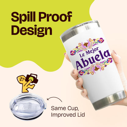 KLUBI Abuela Gifts - Le Mejor Abuela Coffee Cup 20oz Stainless Steel Tumbler, Regalos Para Abuela, Abuela Birthday Gifts, Abuela Cup, Gifts for Abuela, Spanish Grandma