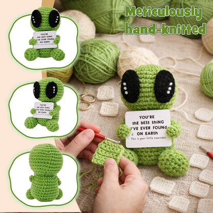 Funny Alien Gifts for Men Women - Handmade Crochet Emotional Support Alien with I Need Some Space Card, Cute Knitted Desk Decor Birthday Gift for Best Friend Coworker Sci-Fi Fan Introvert