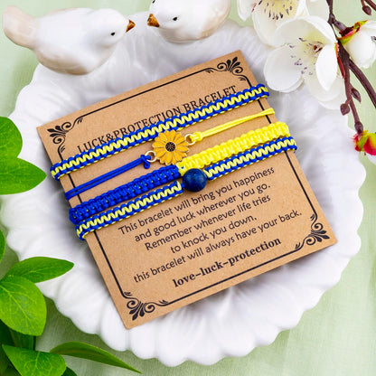 4 PCS Ukraine Keychain Bracelet Ukrainian Keychain Gifts Blue and Yellow Keychains Handmade Bracelets Ukraine Gifts Bracelet for Friend Women