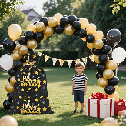 Extra Large Birthday Plastic Gift Bags Boys Black and Gold 36x56 Inch Jumbo Black Gift Bag XL Happy Birthday Themed Kids Women Men Party Favors Decorations Golden Star