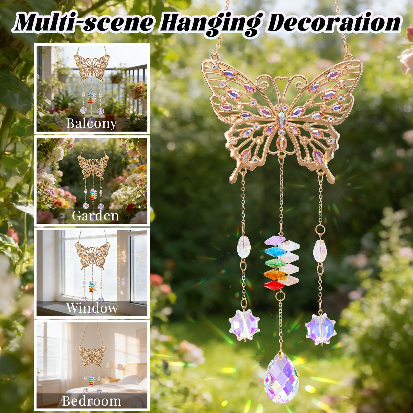 Butterfly Birthday Gifts for Women, Hanging Crystals Sun Catcher Prisms with Love Pendant for Window Room Garden Decor, Suncatcher Mothers Day Housewarming Gifts for Friends, Mom, Grandma, Wife